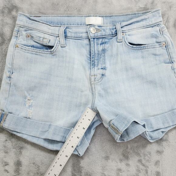 7 For All Mankind Shorts Womens 28 Blue Mid Roll Broken Twill Coco Prive Stretch - Picture 13 of 15